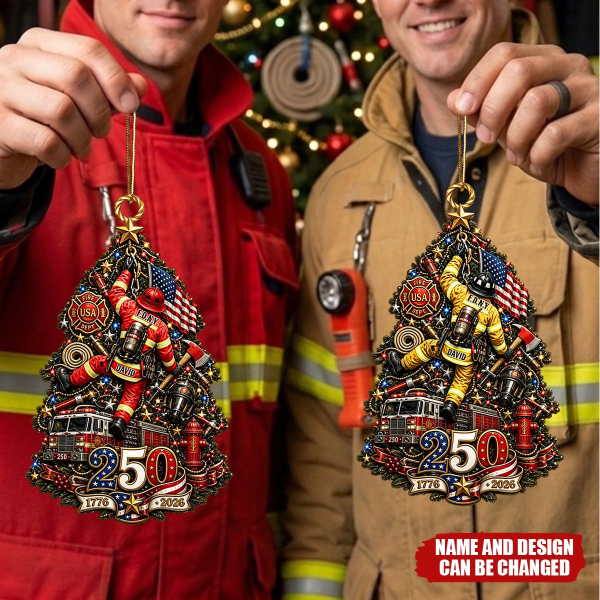 Firefighter 250th Anniversary USA Ornament - Personalized Christmas Gifts
