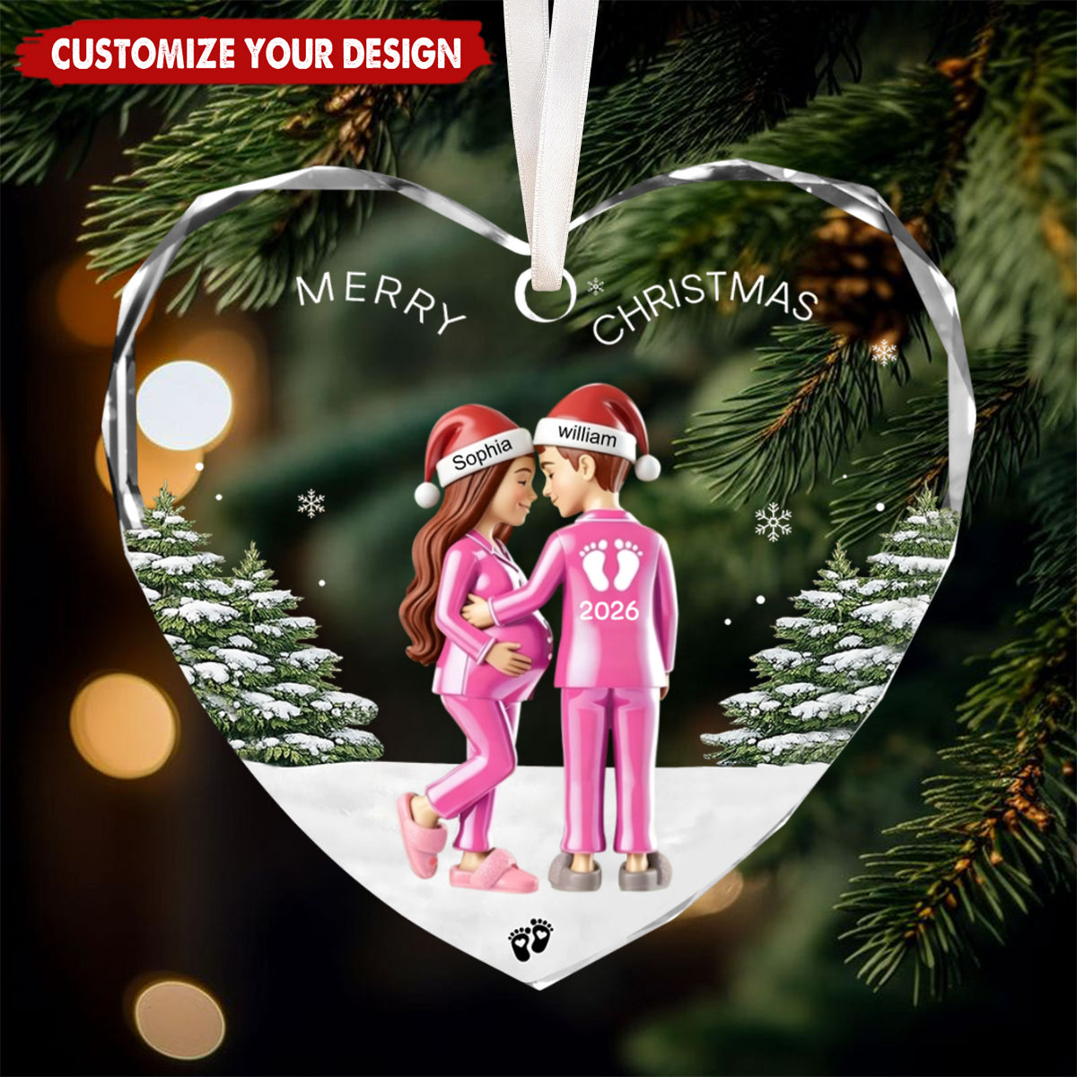Custom Baby Bump Christmas Keepsake Glass Ornament - Gift for Expecting Couple