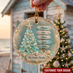 Sea Glass Christmas Tree Ornament - Personalized Name Signpost Bauble