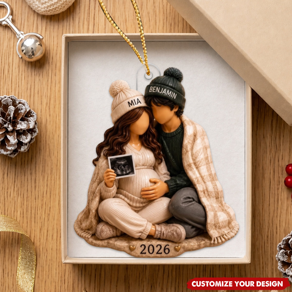 Personalized Pregnancy Christmas Acrylic Ornament - Baby 2026 Keepsake