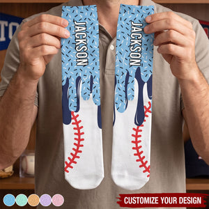 Icecream Drip Design For Baseball, Softball, Soccer, Football, Basketball, Hockey Lover - Personalized Socks