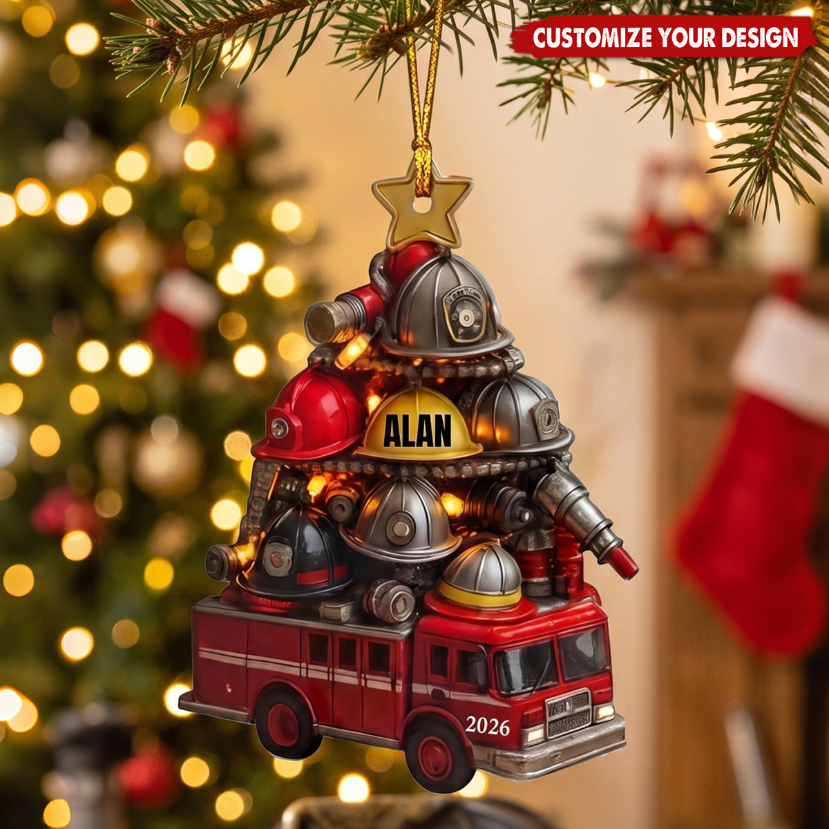 Personalized Fire Truck Helmet Christmas Tree Decor - Fire Academy Gift