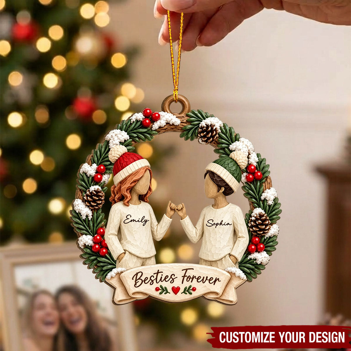 Christmas Besties Forever Pinky Promise - Personalized Wooden Ornament