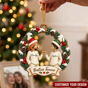 Christmas Besties Forever Pinky Promise - Personalized Wooden Ornament