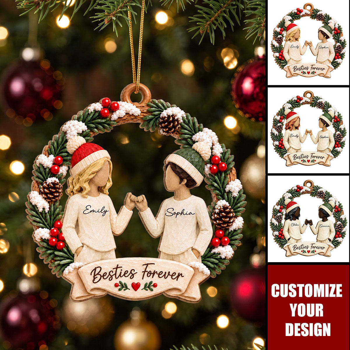 Christmas Besties Forever Pinky Promise - Personalized Wooden Ornament