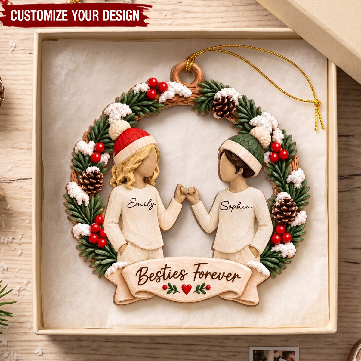 Christmas Besties Forever Pinky Promise - Personalized Wooden Ornament