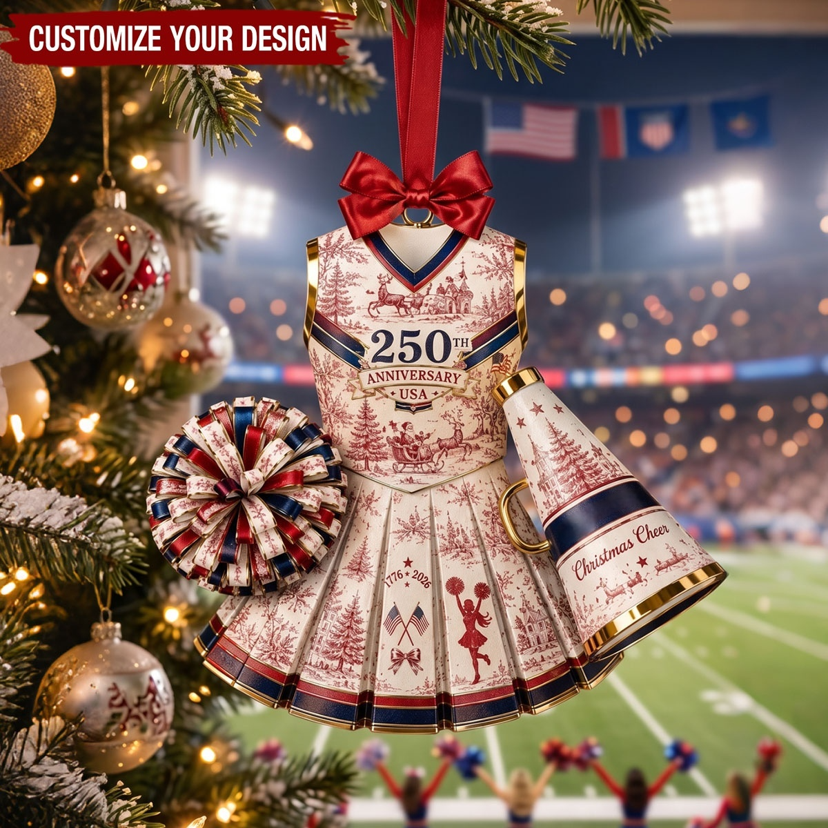 Personalized USA 250th Anniversary Acrylic Ornament - Custom Cheerleader Christmas Ornament