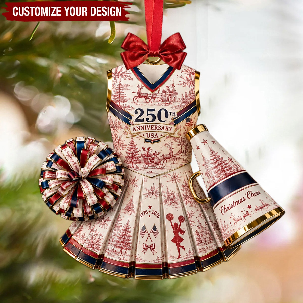 Personalized USA 250th Anniversary Acrylic Ornament - Custom Cheerleader Christmas Ornament