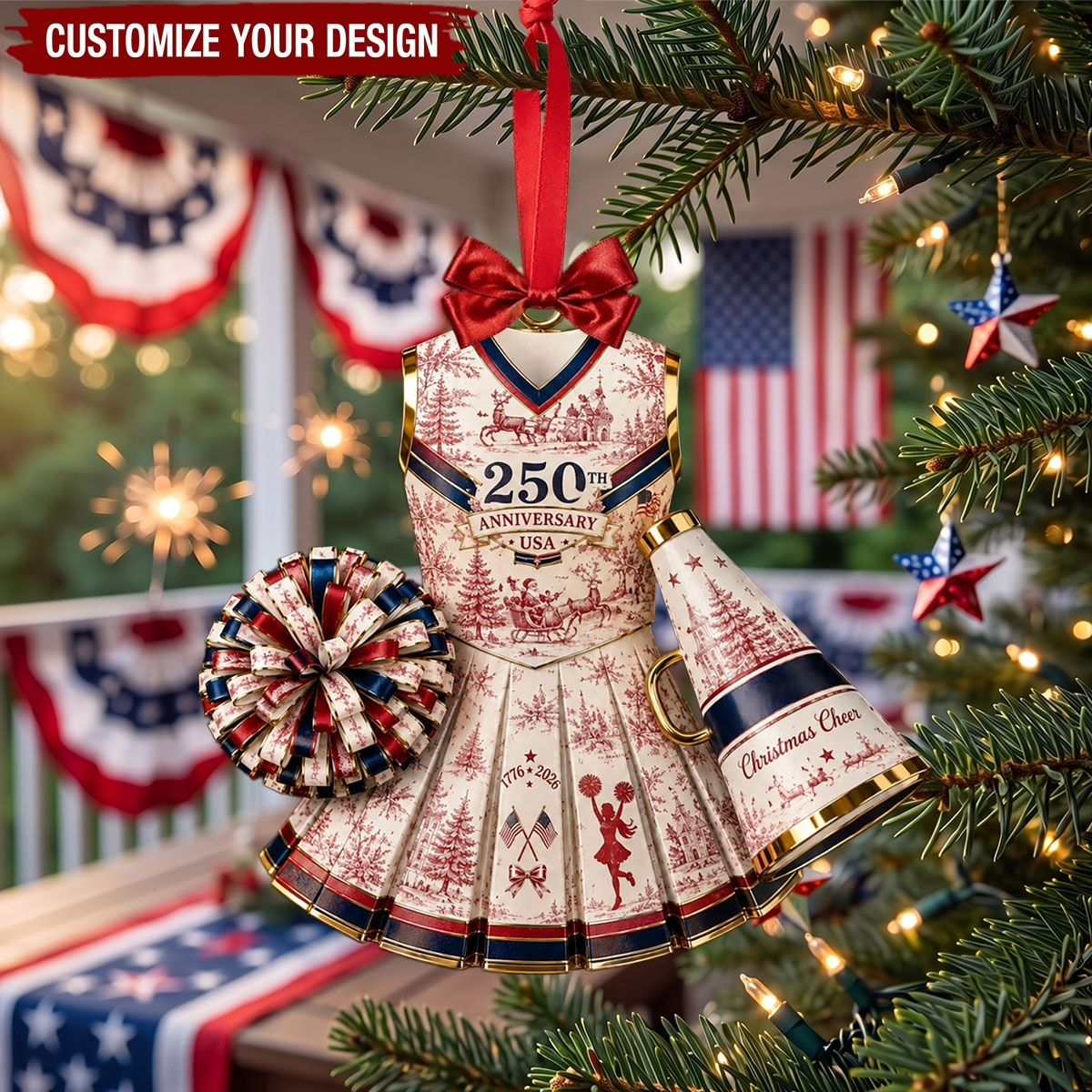 Personalized USA 250th Anniversary Acrylic Ornament - Custom Cheerleader Christmas Ornament