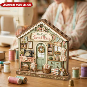 Personalized Wooden Sewing Machine Shelf Sitter - Seamstress Gift