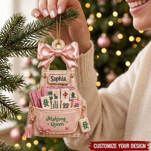 Personalized Mahjong Queen Christmas Ornament - Pink Mahjong Christmas Gift