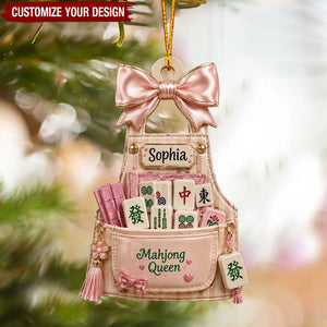 Personalized Mahjong Queen Christmas Ornament - Pink Mahjong Christmas Gift
