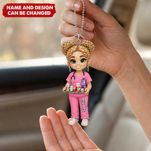 Personalized Nurse Acrylic Car Ornament - Custom Nurse Character Christmas Gift