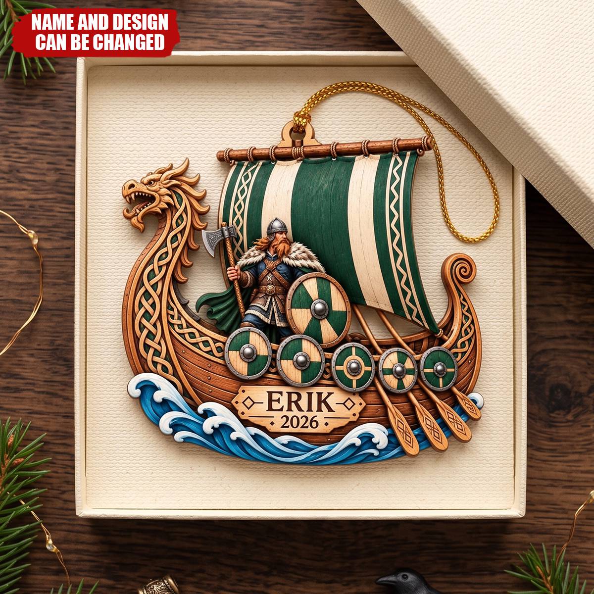 Personalized Viking Longship Christmas Ornament - Norse Mythology Lover Gift