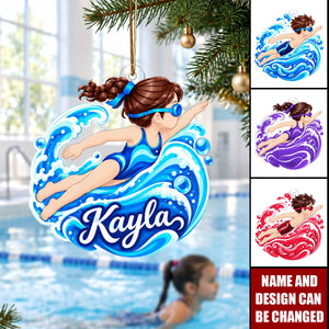 Personalized Kids Swimming Christmas Ornament - Swimmer Holiday Gift