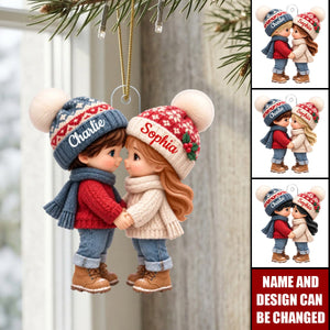 Cute Cartoon Couple Holding Hands - Personalized Acrylic Ornament