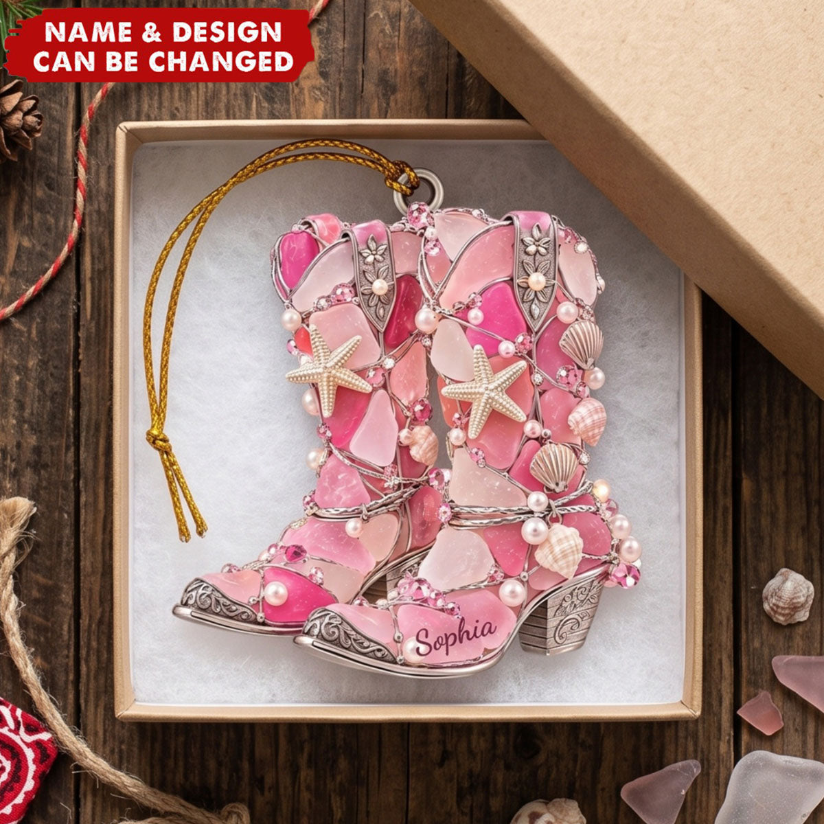 Cowboy Boot Sea Glass Christmas Ornament - Personalized Gifts For Cowboys & Cowgirls