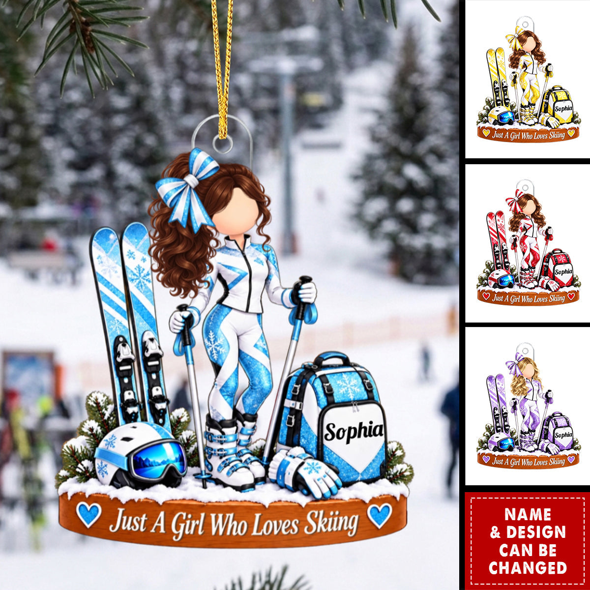 Personalized Ski Girl Ornament - Ski Lover Gift for Her