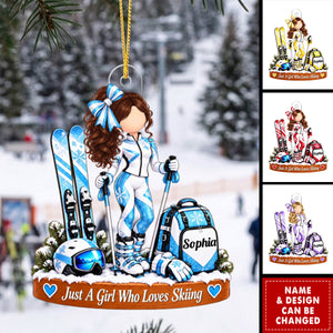 Personalized Ski Girl Ornament - Ski Lover Gift for Her