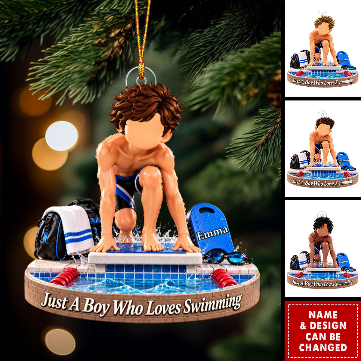 Swimming Boy Acrylic Ornament - Competitive Swimmer Keepsake