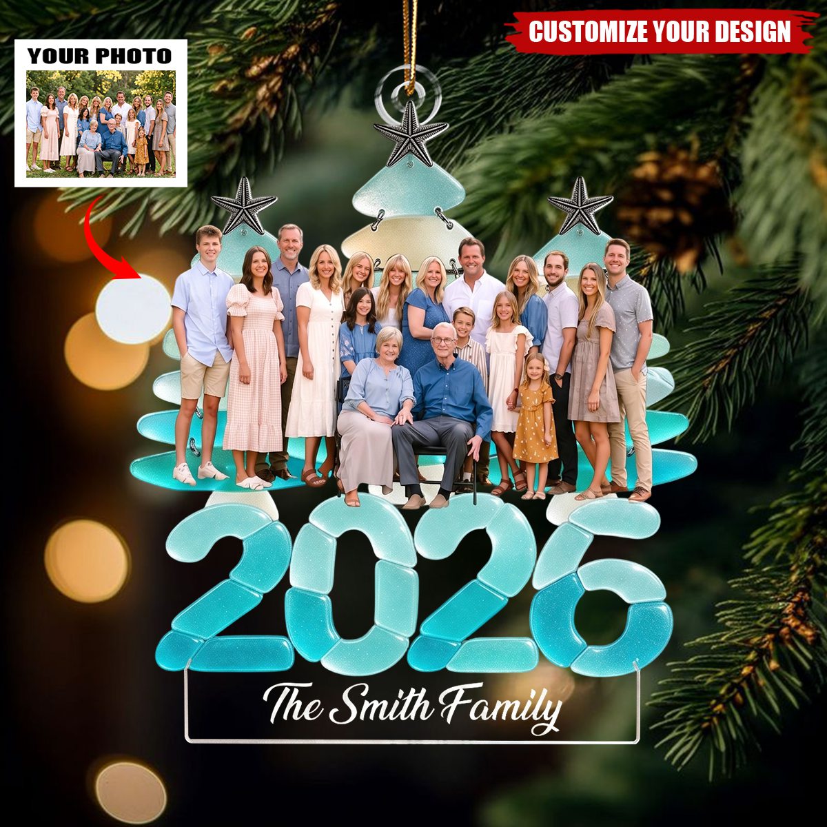 Custom Family Photo Ornament - Big Family Ornament