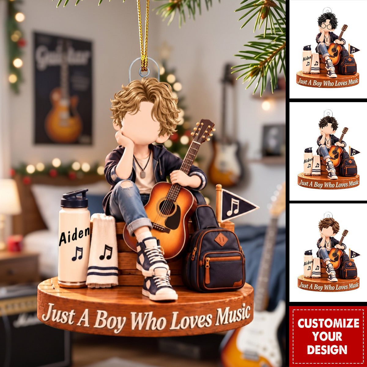 Personalized Music Boy Acrylic Ornament - Music Student Christmas Keepsake