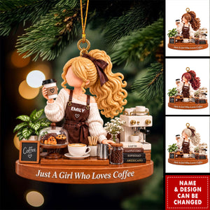 Personalized Girl With Coffee Ornament - Coffee Lover Christmas Ornament