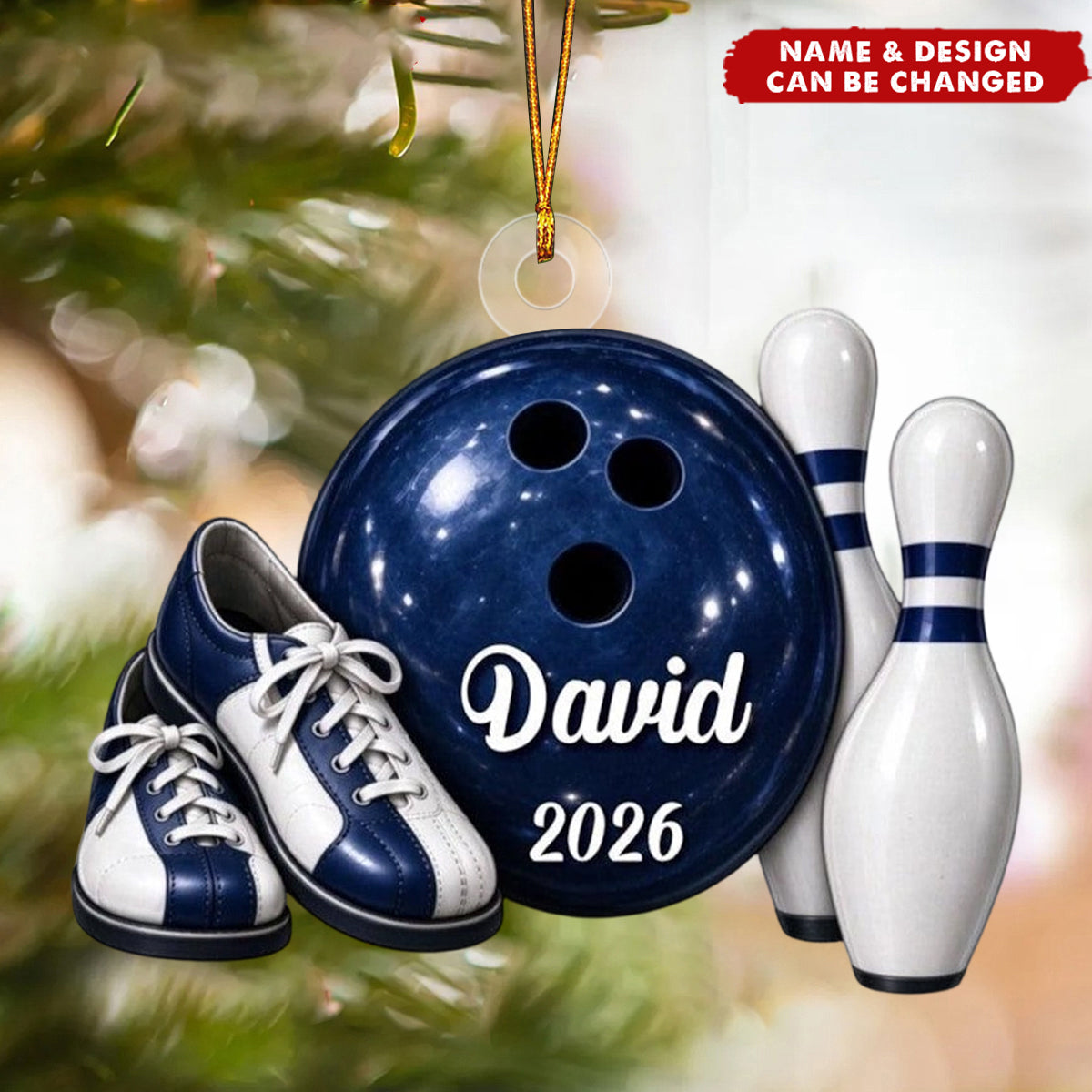Personalized Bowling Acrylic Ornament - Bowling Ball Pins Holiday Tree Decor