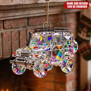 Personalized Rainbow Faux Crystal Off-Road SUV Acrylic Ornament