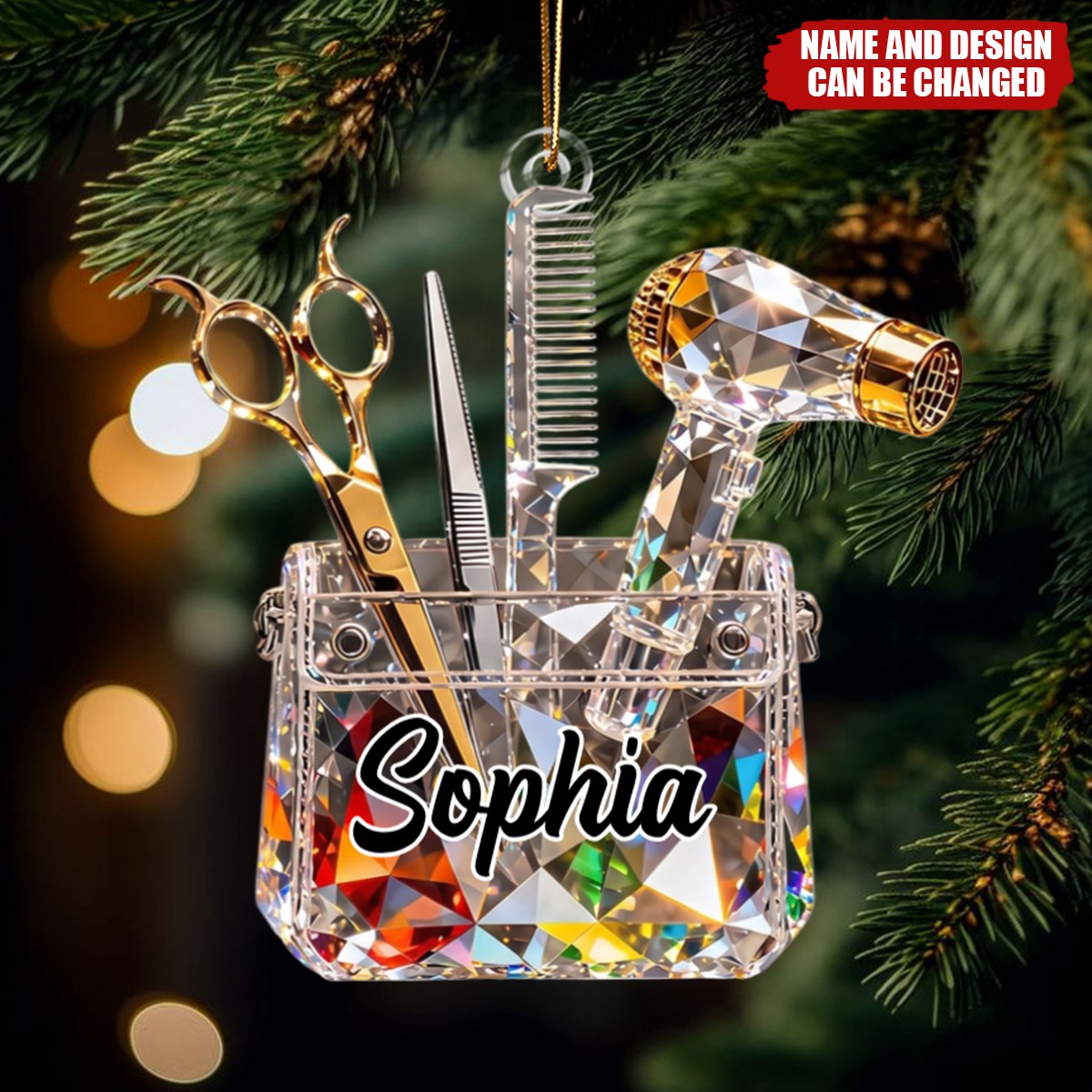 Personalized Hair Stylist Faux Crystal Pouch Acrylic Ornament - Beautician Keepsake