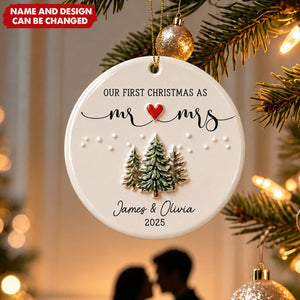 First Christmas Mr. and Mrs. Ceramic Ornament - Personalized Newlywed Gift