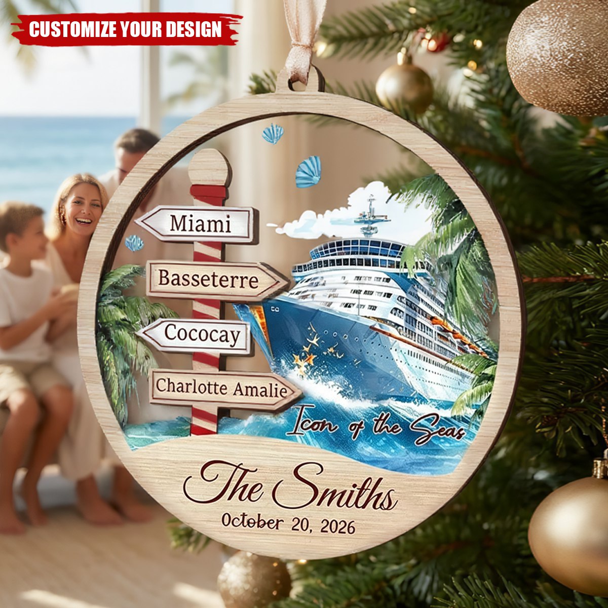 Personalized Cruise Ornament , Custom Location Cruise Ship Gift, Family Christmas Ornament