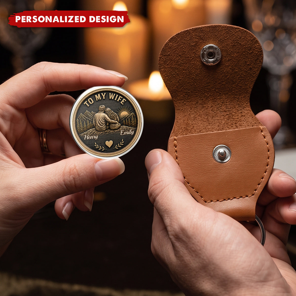 Custom Pocket Hug - Personalized Anniversary Wedding Gifts For Husband And Wife, Him And Her - Love Token Lasts Forever
