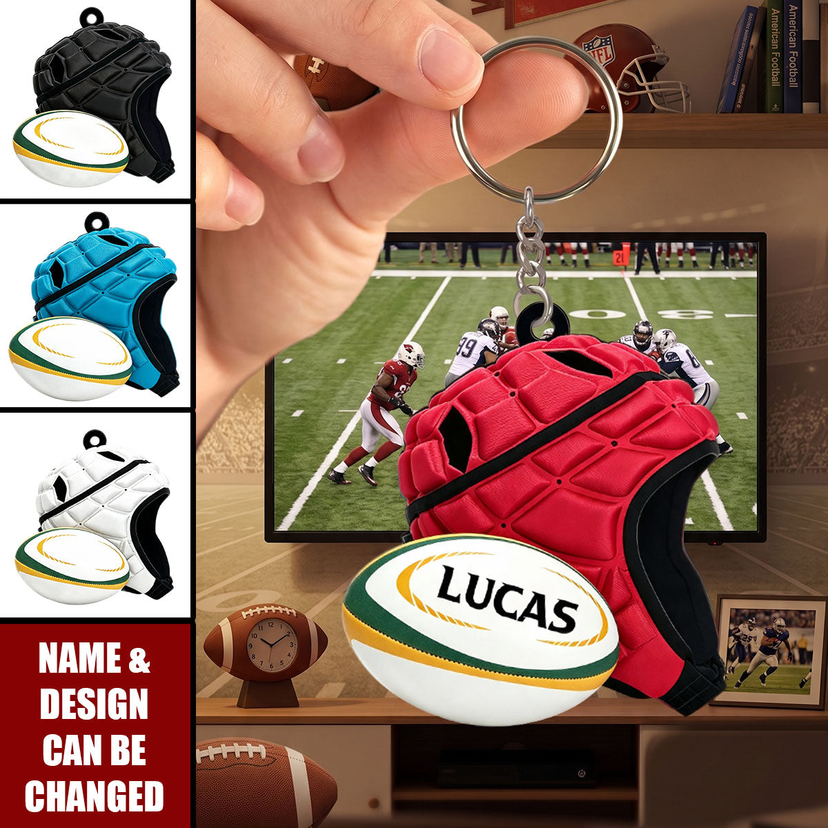 Rugby Christmas Keychain, Custom Rugby Keychain, Rugby Lover Gift, Christmas Gift
