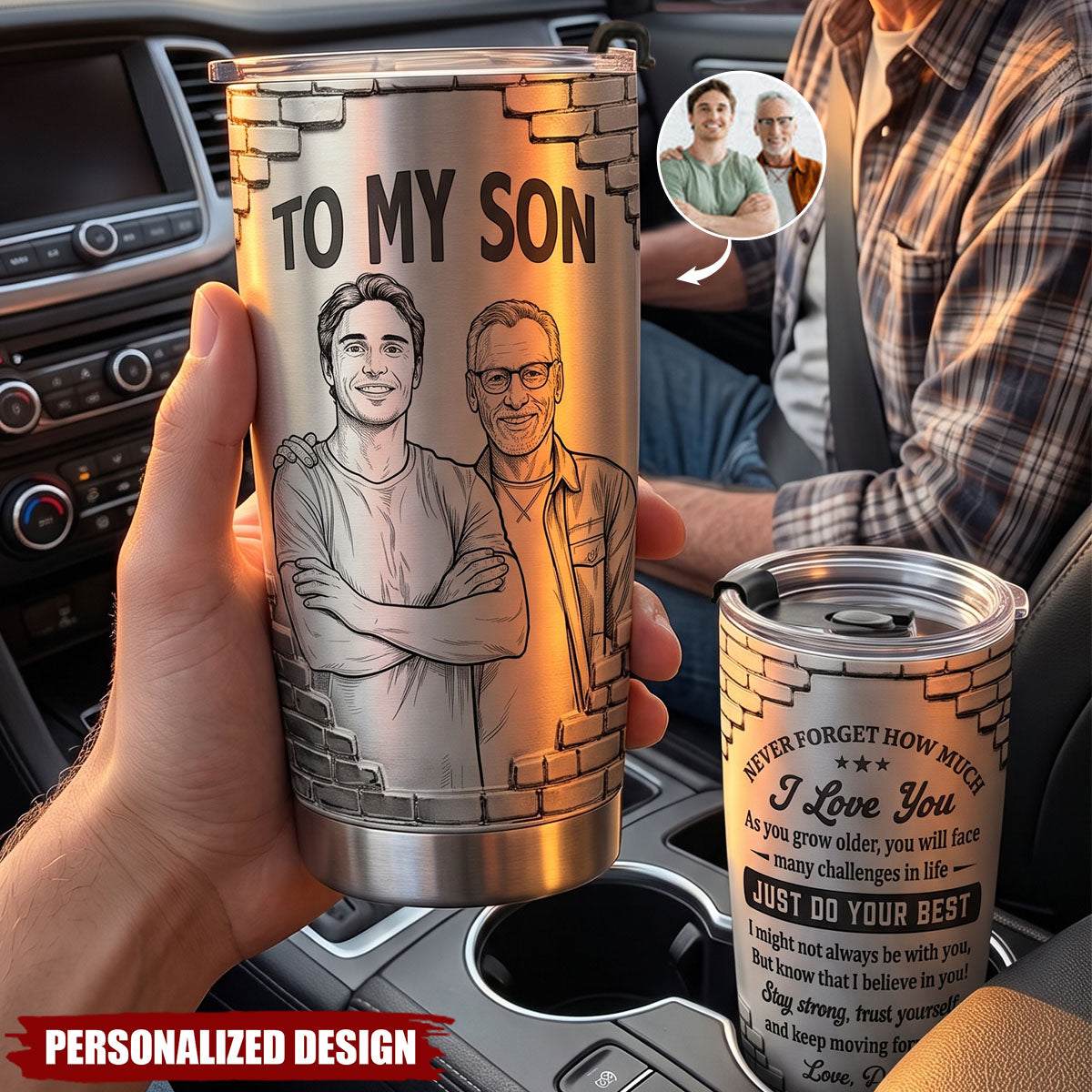 Custom Photo Sketch Line Art Gift For Son Daughter Grandson - Personalized Tumbler