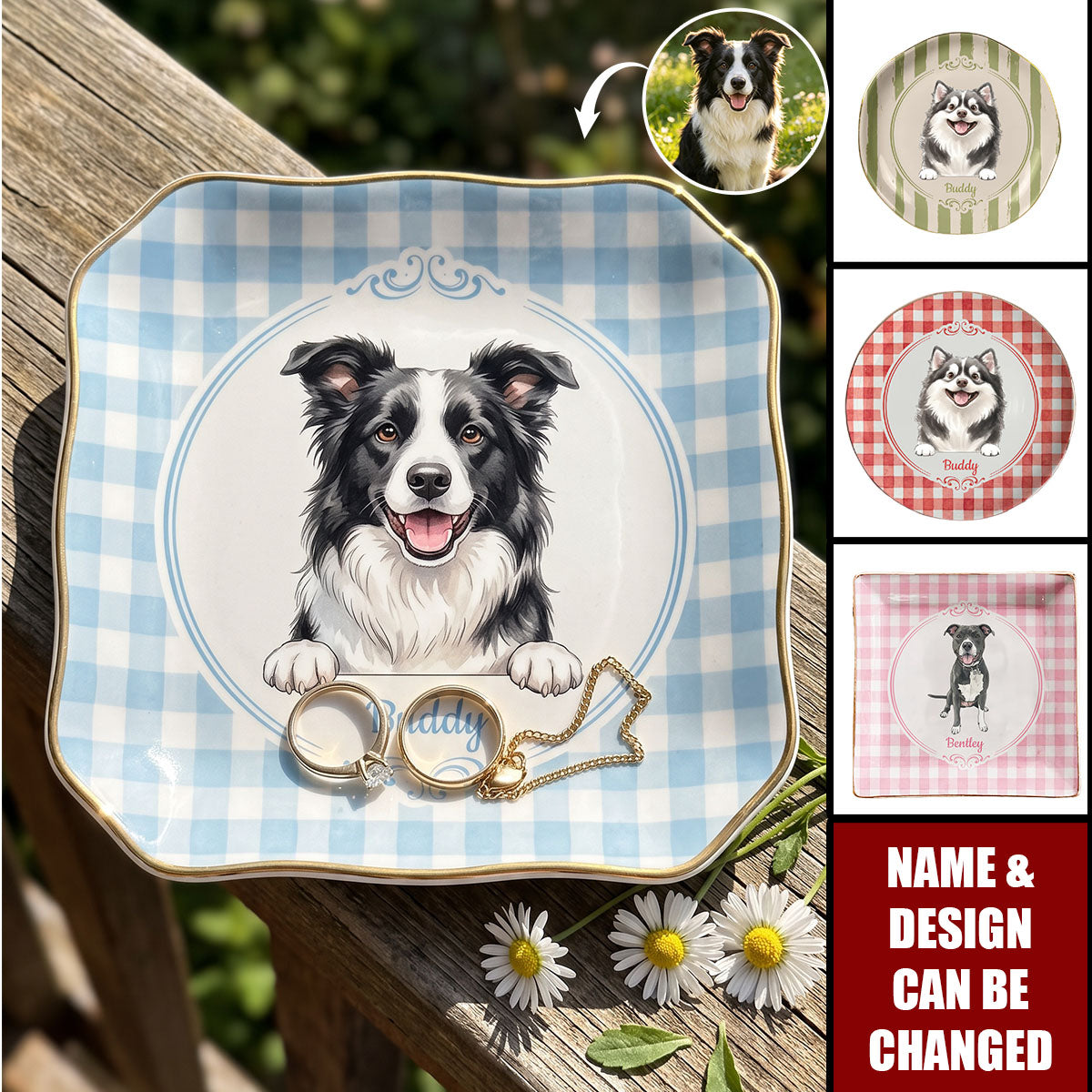 Custom Pet Portrait Watercolor Art Gift For Dog Mom, Cat Mom - Personalized Jewelry Dish