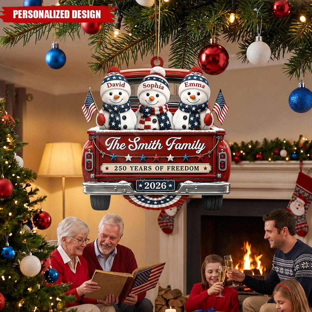 Custom Acrylic Ornament - Personalized America 250th Anniversary Christmas Gifts For Mom, Dad, Brother, Sister - Driven By Love United By Freedom