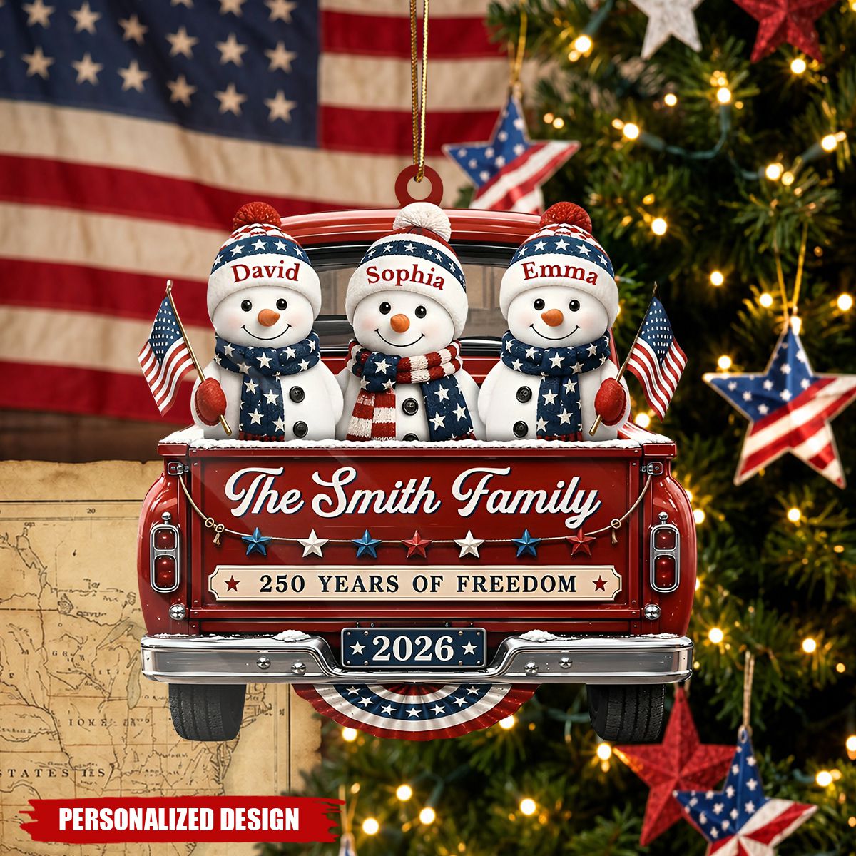 Custom Acrylic Ornament - Personalized America 250th Anniversary Christmas Gifts For Mom, Dad, Brother, Sister - Driven By Love United By Freedom