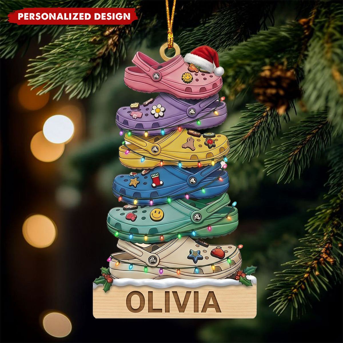 Personalized Croc Charm Christmas Ornament, Custom Name Acrylic Funny Shoe Lover Gift
