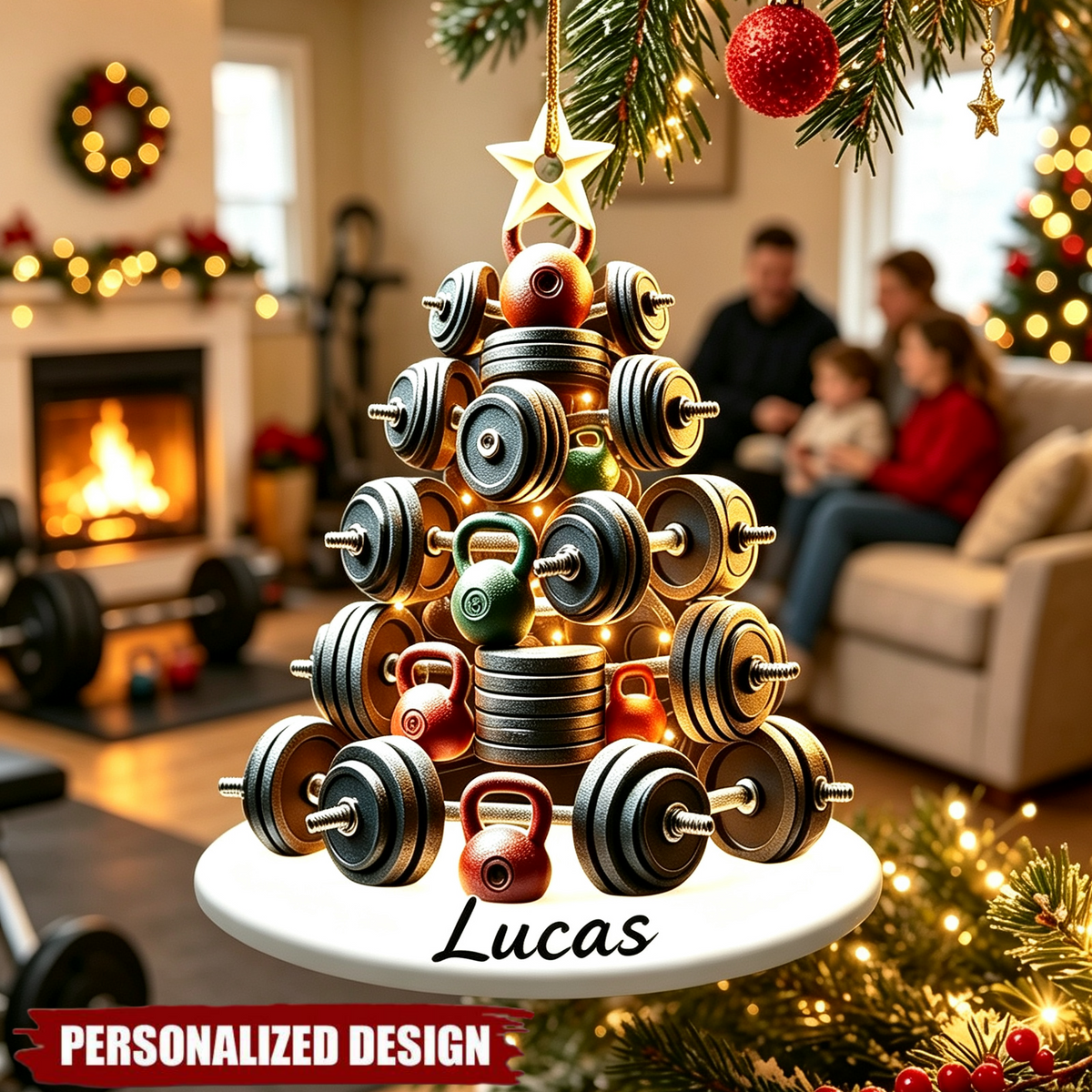Custom Dumbbell And Kettlebell-Shaped Christmas Ornament—Gift For Fitness Enthusiasts