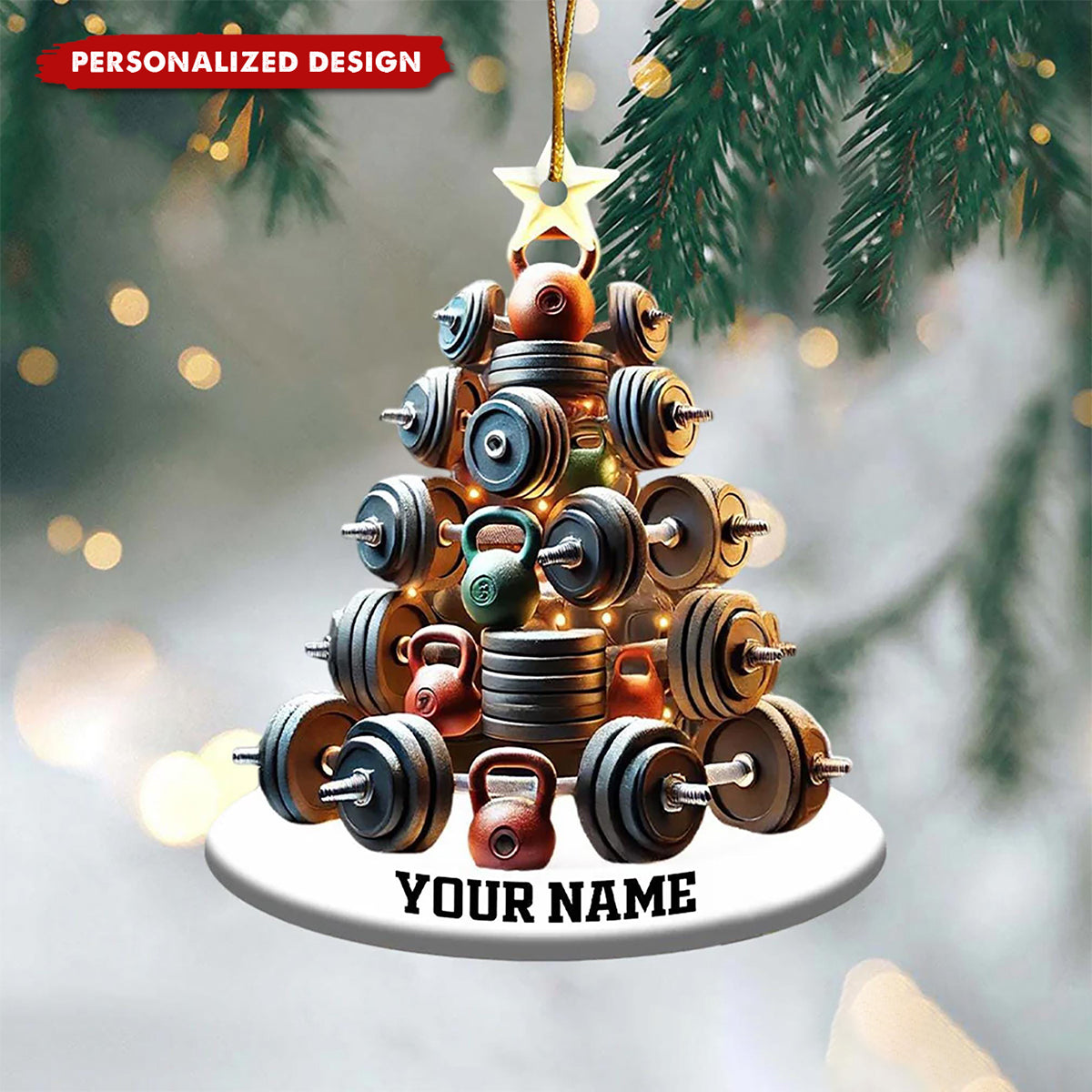 Custom Dumbbell And Kettlebell-Shaped Christmas Ornament—Gift For Fitness Enthusiasts