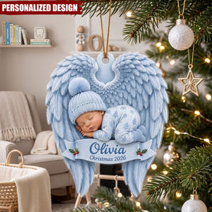 Personalized Baby First Christmas Ornament 2026, Acrylic Angel Wing Souvenir