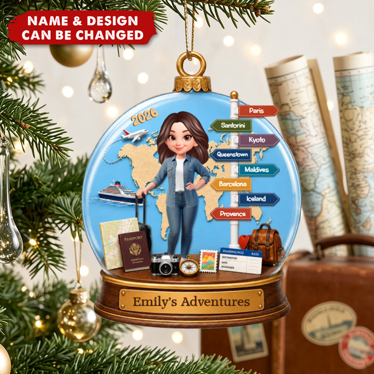 Traveling Destination Travel Adventure  - Personalized Acrylic Christmas  Ornament