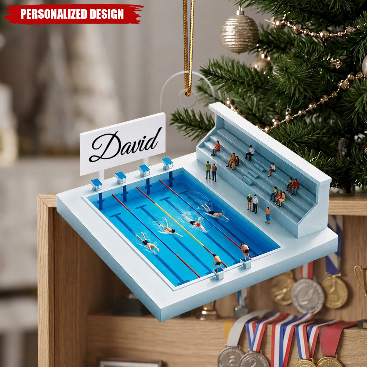Personalized Swimmer Christmas Ornament, Acrylic Swimming Pool Ornament