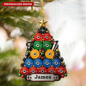 Personalized Weightlifting Christmas Ornaments, Custom Name-Printed Gym Ornaments