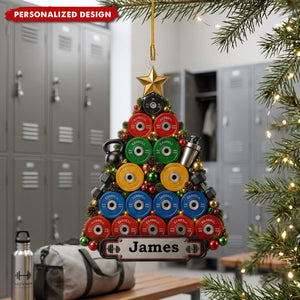 Personalized Weightlifting Christmas Ornaments, Custom Name-Printed Gym Ornaments