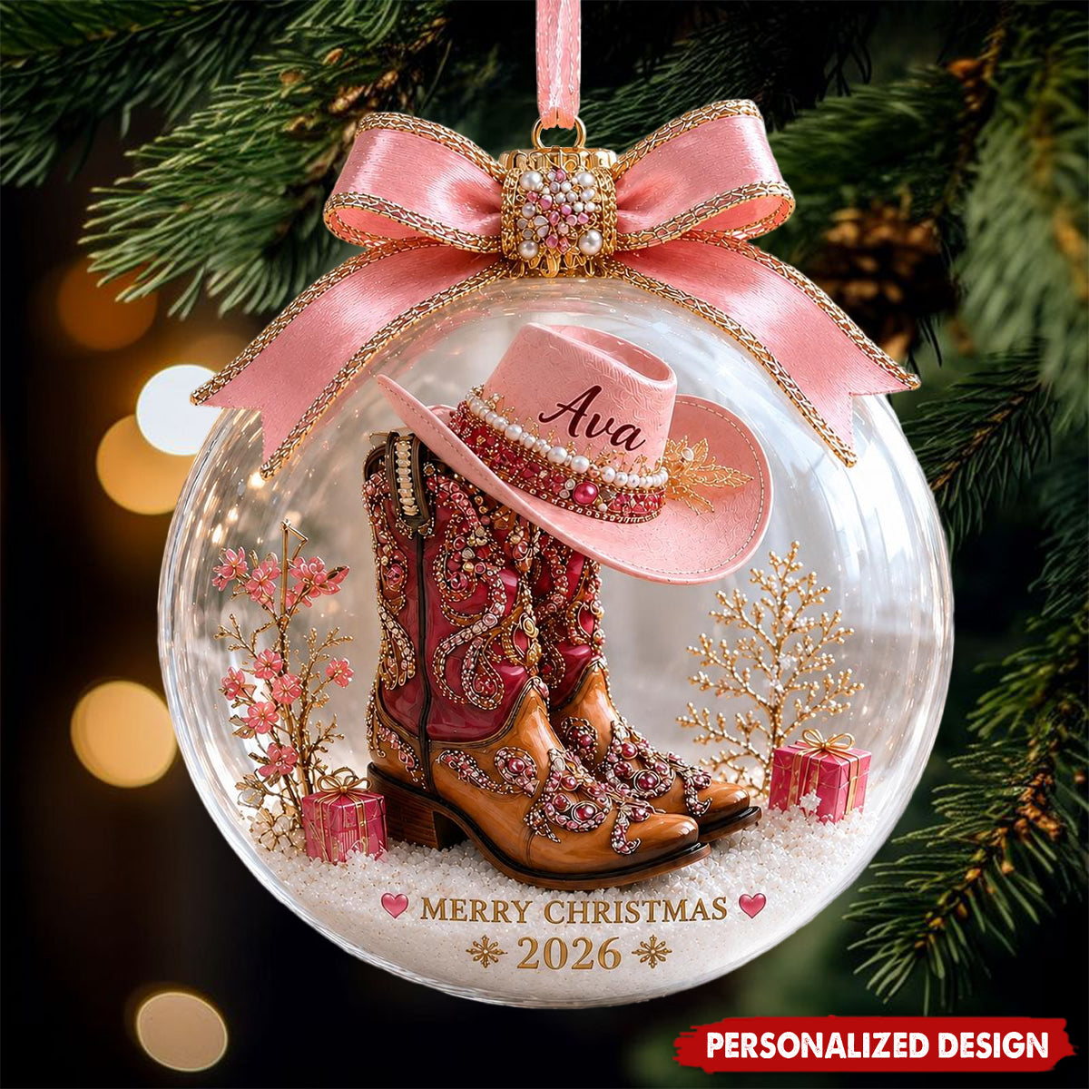 Personalized Cowgirl Boots Ornament, Custom Acrylic Keepsake