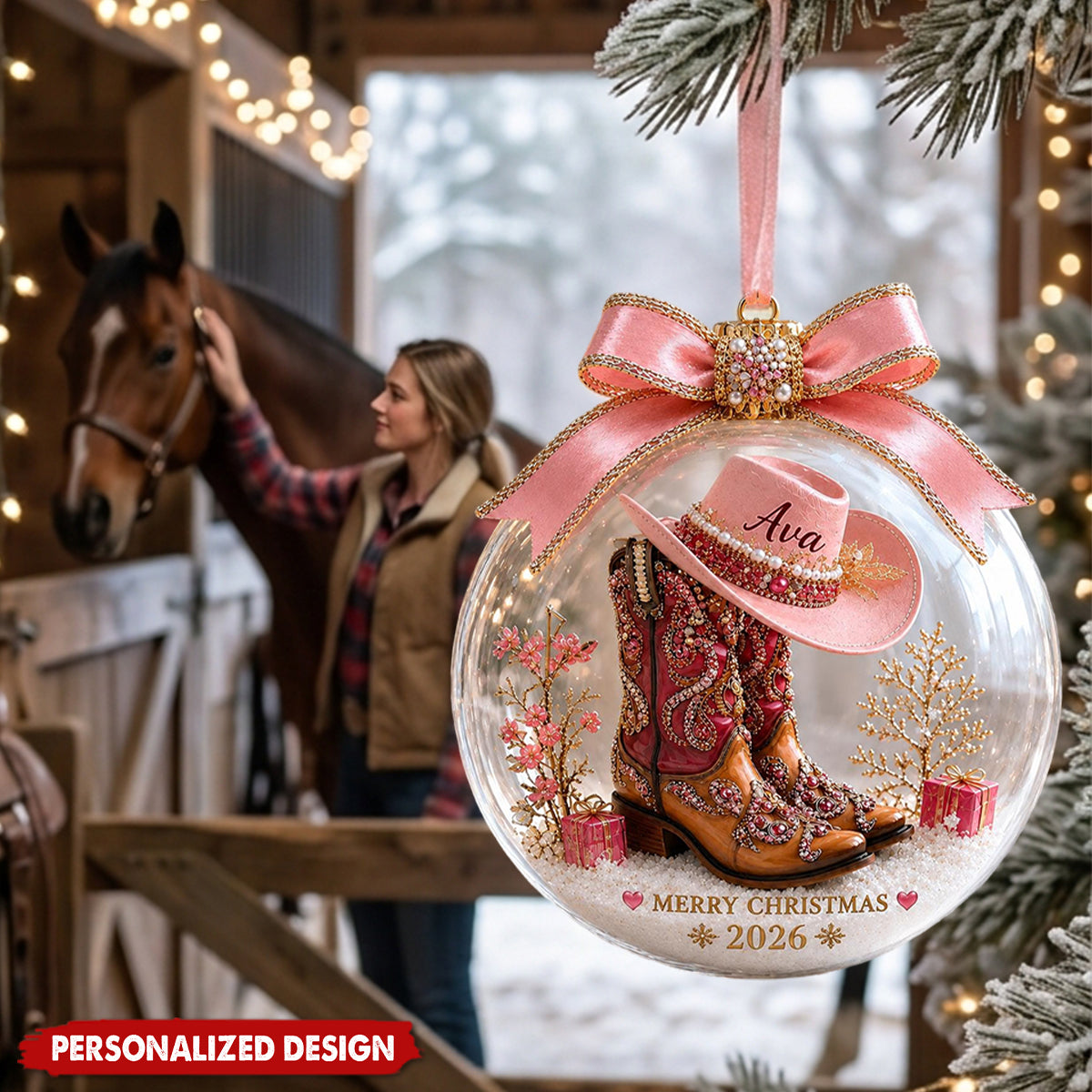 Personalized Cowgirl Boots Ornament, Custom Acrylic Keepsake