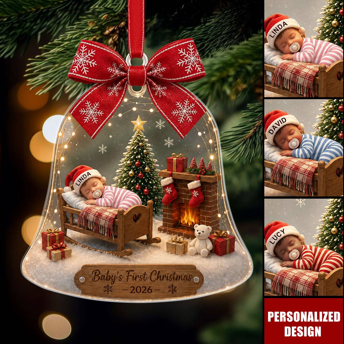 Personalized Acrylic Ornament, Baby's First Christmas Bell Gift