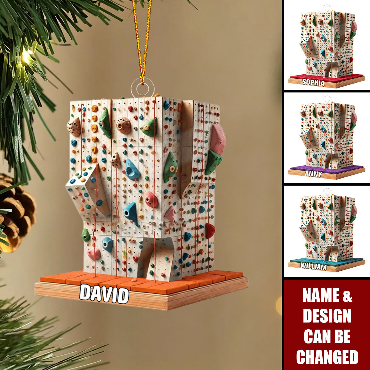 Personalized Climbing Wall Ornament, Climbing Workout Christmas Ornaments